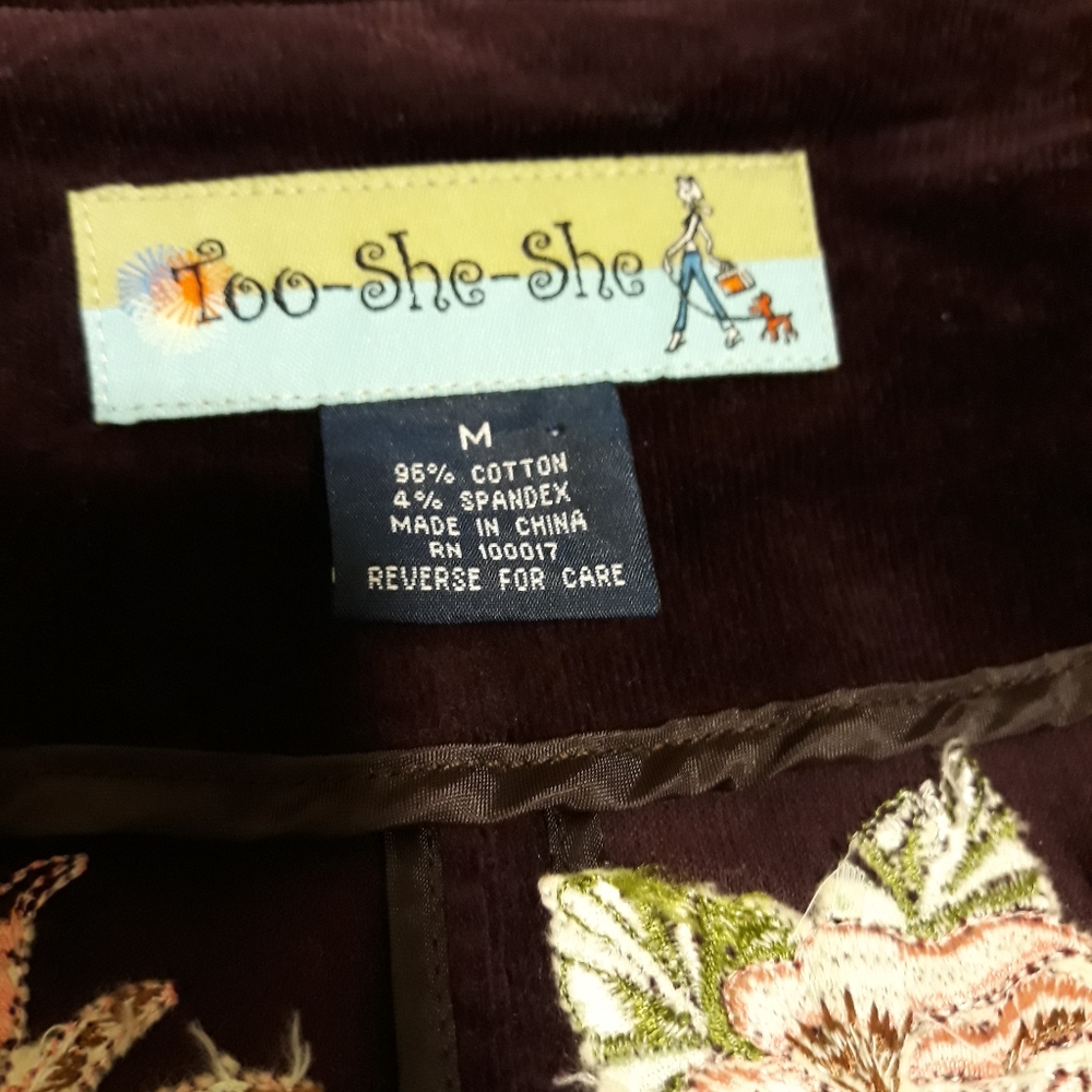 Embroidered Velvet Blazer Jacket - Deep Plum - Picture 13 of 15